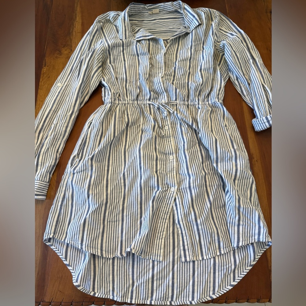 Blue and White Striped Shirt Dress